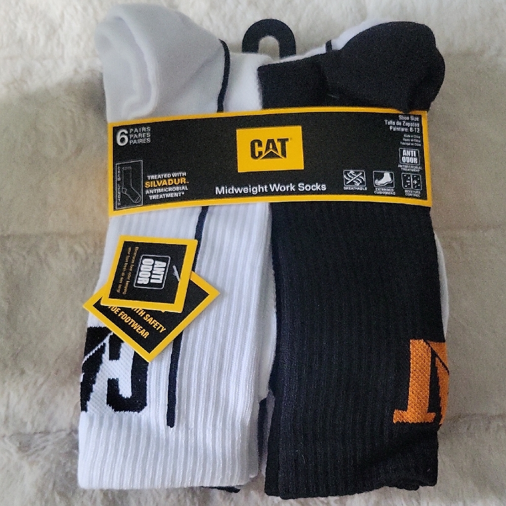 Caterpillar Men's Black and White Midweight Work Socks